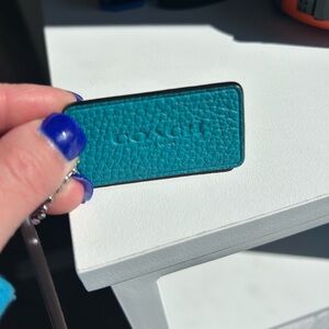 Coach Teal Pebbled Leather bag charm